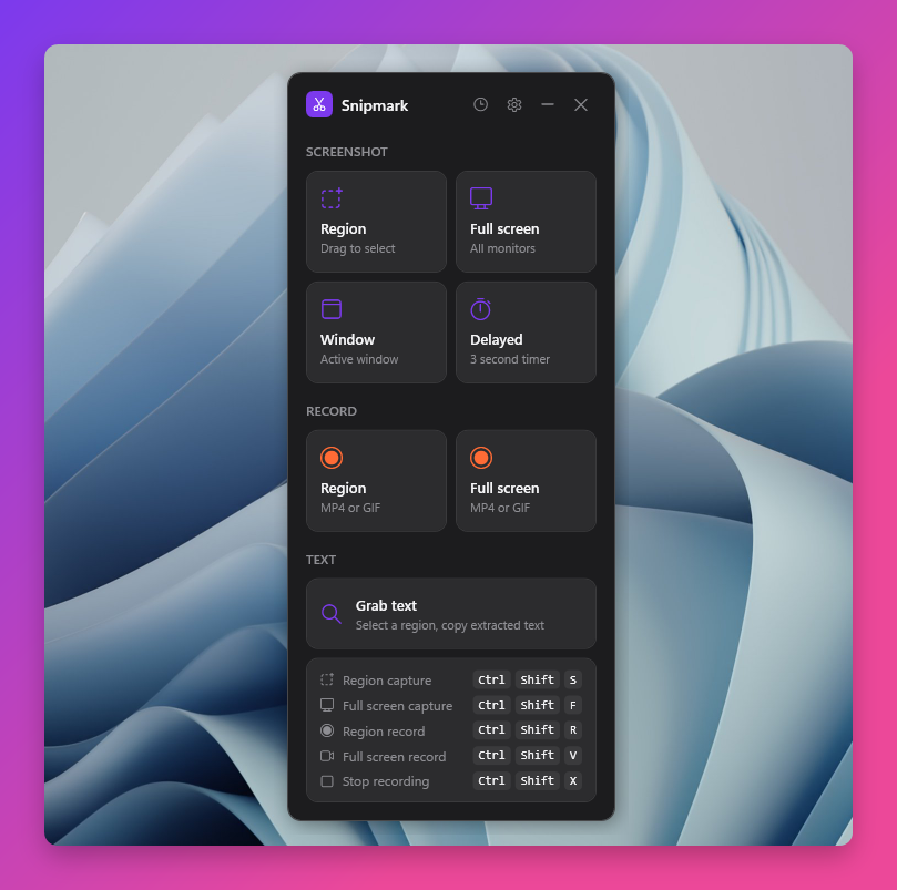 Snipmark main window on Windows 11 desktop