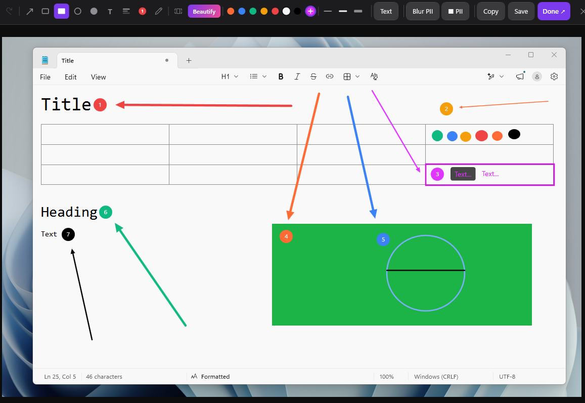 Snipmark annotation editor with colored arrows and step markers