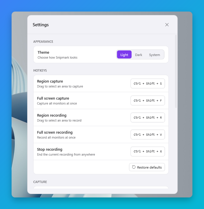 Snipmark light mode with macOS device frame